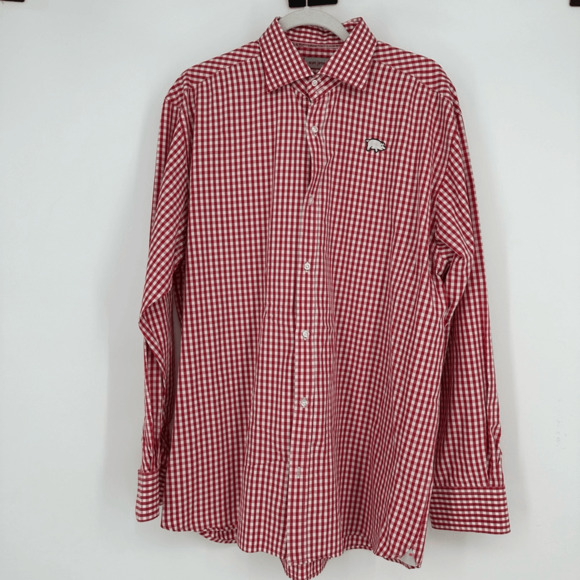 Scott James Mens Button Up Shirt Size XL Checkered Pig Patch Red White Preppy - Picture 2 of 11